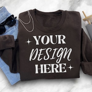 Flat Lay Gildan 18000 Mock Ups Dark Chocolate Sweatshirt Mockup Folded Flat Lay 18000 Gildan Mock Aesthetic Folded Mock Trendy Colored Shirt