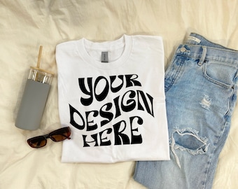 Flat Lay Gildan 5000 Mockup White Mockup Folded T-shirt Flat Lay Mockup Gildan 5000 Mock Aesthetic Folded Mockup Trendy Mock Colored Shirt
