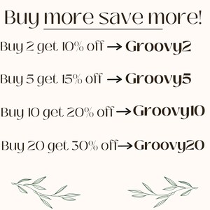 May include: Text graphic with a buy more save more sale. Buy 2 get 10% off, Buy 5 get 15% off, Buy 10 get 20% off, Buy 20 get 30% off.