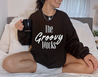 Dark Chocolate Gildan 18000 Mockup Sweatshirt Mock Brown Oversized Model Mockup Gildan Aesthetic Mock 18000 Lifestyle Mock Crewneck Mockup