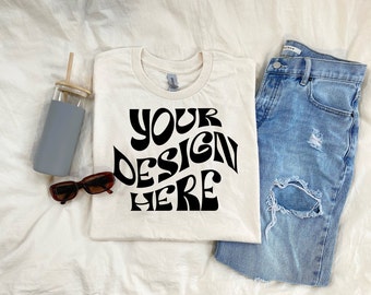 Flat Lay Gildan 5000 Mockup Natural Mockup Folded T-shirt Flat Lay Mockup Gildan 5000 Mock Aesthetic Folded Mockup Trendy Mock Colored Shirt