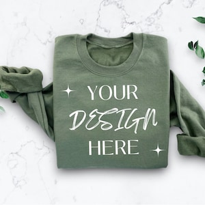 Flat Lay Gildan 18000 Mock Ups Military Green Sweatshirt Mockup Folded Flatlay 18000 Gildan Mockup Aesthetic Folded Mock Trend Colored Shirt