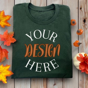 Flatlay Gildan 5000 Mockup Forest Green Tshirt Mockup Folded Shirt Flat Lay Mock Up Gildan 5000 Halloween Mockup Trendy Fall Colored T-Shirt