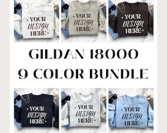 Flat Lay Gildan 18000 Bundle 18000 Gildan Mockup Sudadera doblada Mock Up Gildan Bundle Estética Flatlay Mock Ups Plegado Crewneck Mock