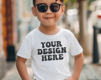 Kids White 3001T Bella Canvas T-Shirt Mockups Boy Bella Canvas 3001 Mock up White Kids Shirt Toddler Boys White Bella Canvas Mockups Youth