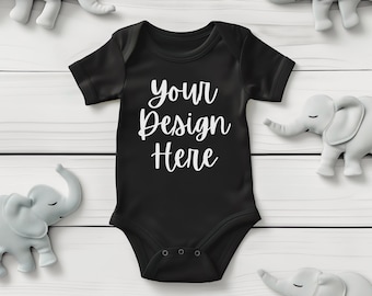 Black Rabbit Skins 4424 Baby Bodysuit Mockup Cute Baby Body Suit Mock Up Trendy Mockups For Toddlers Black Baby Bodysuit Mocks Babys Bundle