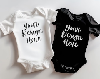 Rabbit Skins 4424 Baby Bodysuits White And Black Mockups Cute Baby Body Suit Mock Up Trendy Mockups For Toddlers White Baby Bodysuit Mocks