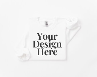 Gildan 18000 White Mockup Model Mockups Sweatshirt White Sweatshirt Mock Up Tshirt Gildan 18000 Mockup White Gildan 18000 Mockup Bundle