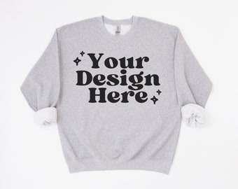 Grey Gildan 18000 Sweatshirt Mockup, Gildan 18000 Gray Sweatshirt Mockups, Real Grey 18000 Sweater Mockups, Simple Neutral Mockups