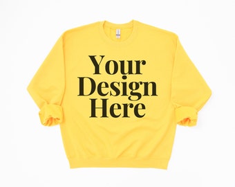 Gildan 18000 Gold Mockup Model Mockups Sweatshirt Gold Sweatshirt Mock Up Tshirt Gildan 18000 Mockup Gold Gildan 18000 Mockup Bundle