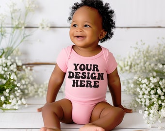 Pink Rabbit Skins 4400 Baby Bodysuit Mockup Cute Baby Body Suit Mock Up Trendy Mockups For Toddlers Pink Baby Bodysuit Mocks Babys Bundle