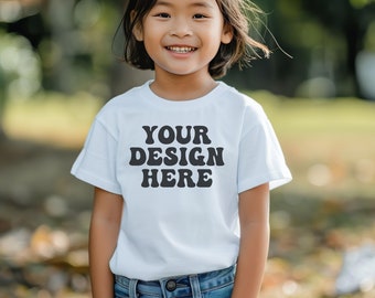 Kids White 3001T Bella Canvas T-Shirt Mockups Girl Bella Canvas 3001 Mock up White Kids Shirt Toddler Girls White Bella Canvas Mockups Youth