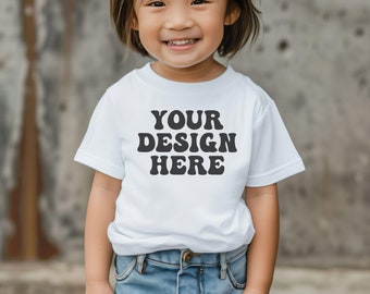 Kids White 3001T Bella Canvas T-Shirt Mockups Girl Bella Canvas 3001 Mock up White Kids Shirt Toddler Girls White Bella Canvas Mockups Youth