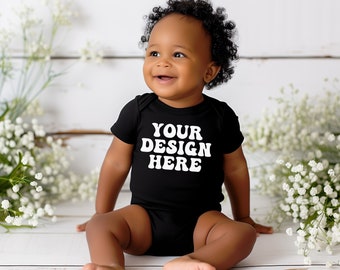 Black Rabbit Skins 4400 Baby Bodysuit Mockup Cute Baby Body Suit Mock Up Trendy Mockups For Toddlers Black Baby Bodysuit Mocks Babys Bundle