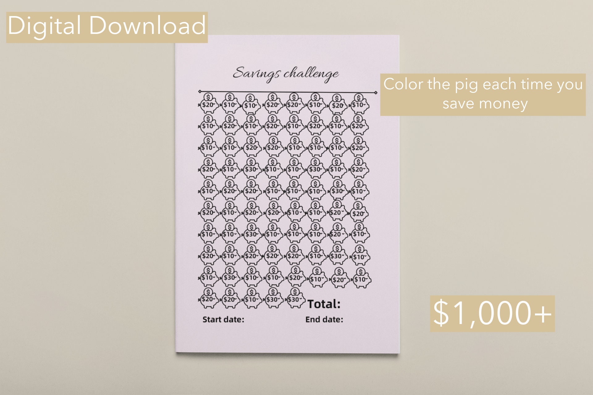 Savings Challenge, Printable PDF, Digital Download, Savings Tracker - Etsy