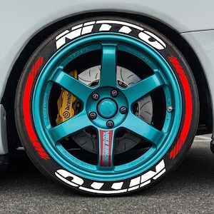 Permanent Nitto Tire Lettering Stickers: 1.25&quot; Red Stripe, 16-Piece Kit