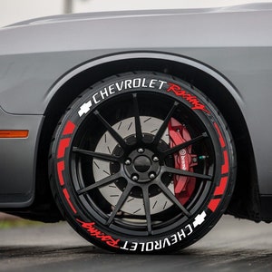 Chevrolet Racing Tire Lettering Stickers: Permanent Red Stripe Decals for 14&quot;-22&quot; Wheels