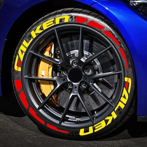 Permanent Falken Tire Lettering Stickers: Yellow/Red Stripe, 1.25&quot; - 16 pcs