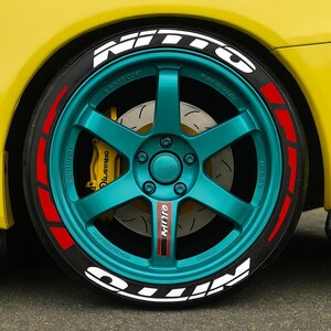 Permanent Nitto Tire Lettering Stickers: Red Stripe Wheel Decals, 1.25&quot;