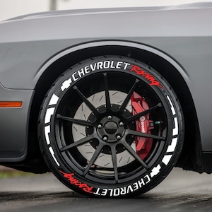 Chevrolet Racing Tire Lettering Stickers: 1.25&quot; White Stripe, 16 pcs