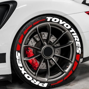 Permanent Toyo Tires Proxes Tire Lettering Stickers White stripe 1.25&quot; Letters for 14&quot; to 22&quot; 16 pcs Kit Car Wheel Decals