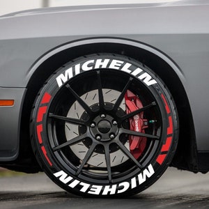 Permanent Michelin Tire Lettering Stickers  Red stripe 1.00&quot; Letters for 14&quot; to 22&quot; 16 pcs Kit