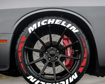 Permanent Michelin Tire Lettering Stickers  Red stripe 1.00&quot; Letters for 14&quot; to 22&quot; 16 pcs Kit Car Wheel Decals