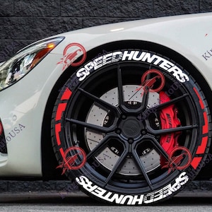 Permanent Speedhunters Tire Lettering Stickers Red stripe 1.25" Letters for 14" to 22" 16 pcs Kit