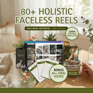 80+ Faceless Reels Holistic Wellness | 40+ Viral Hooks | 100% Real Humans Non-AI | Free Canva Template | UGC | Slow Living B-Roll