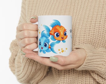 Happy Guppy Ceramic Mug 11oz, Cute fish Mug, Guppy Gift, Fish Owner Gift, Fun Guppy Coffee Mug, Fish Gift