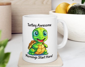Turtle Cartoon Ceramic Mug 11oz, Cute Turtle Mug, Turtle Gift, Turtle Owner Gift, Funny Turtle Coffee Mug, Pet Mug, Turtle Gift