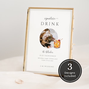 Pet Photo Drink Sign For Wedding | Bar Menu Template Dogs | Custom Cat Signature Drink Menu | Animal Signature Cocktail Sign Download | J4