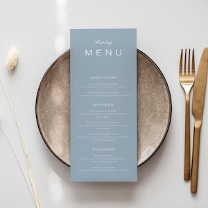 Dusty Blue Wedding Menu | Blue Custom Wedding Menu | Blue Wedding Dinner Menu | Blue Table Menu Card | Wedding Place Setting Menu | M2