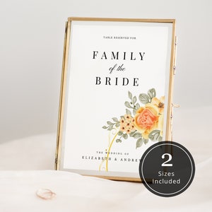 Floral Reserved Sign Wedding Printable | Reserved for Family Table Sign | Minimalist Reserved Seating Template | Instant Download | E3