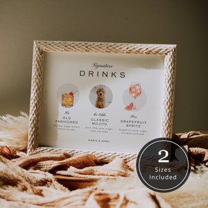 Signature Drinks Sign With Dog Template | Minimalistic Bar Menu With Pet | Modern Wedding Signature Cocktail Sign 3 Drinks | Download | M2