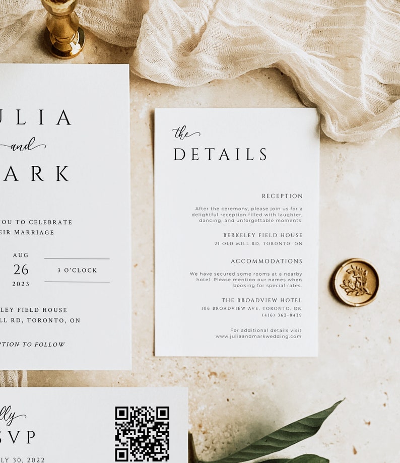Wedding Invitation QR Code RSVP Minimal Wedding Invite Suite Modern ...