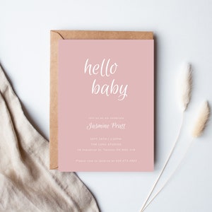 Girl Baby Shower Invite | Boy Baby Shower Invite | Modern Minimalist | Pink Terracotta Blue | Editable Invitation Template | Printable | J2