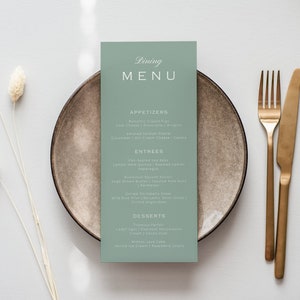 Sage Green Wedding Menu Template | Olive Green Wedding Menu | Wedding Place Setting Menu | Minimal Wedding Menu Card | Sage Dinner Menu | M2