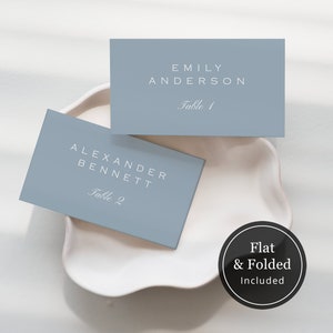 de marque-place pour mariage | Cartes de visite imprimables pour mariage | Cartes de visite d'invité | Set de table bleu poussiéreux | Cartes de tente modifiables | M2