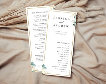 Greenery Wedding Church Program | Eucalyptus Wedding Program Template | Elegant Wedding Ceremony Program | Editable Greenery Program | J1