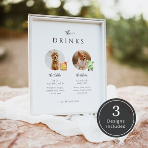 Pet Photo Drink Sign For Wedding | Bar Menu Template Dogs | Custom Cat Signature Drink Menu | Animal Signature Cocktail Sign Download | J4