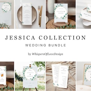 Eucalyptus Greenery Wedding Bundle | Foliage Wedding Template Bundle | Green Editable Wedding Reception | Leaf Printable Wedding Signs | J1