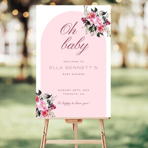 Pink Floral Baby Shower Welcome Sign | Pink Flower Baby Welcome Poster | Hot Pink Baby Welcome Sign | Garden Baby Shower Welcome Board | E1