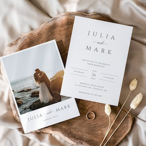 Minimalist Modern Wedding Invitation | Photo Wedding Invite | Beige Script Invitation | Editable Template | Printable | J4