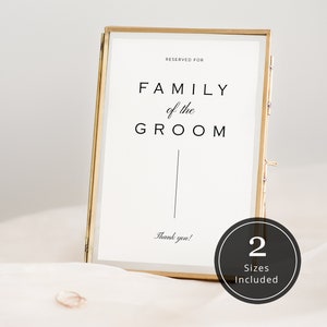 Wedding Reserved Sign Template | Reserved Seating Printable | Reserved for Family | Minimalist Wedding Table Sign | Instant Download | M2