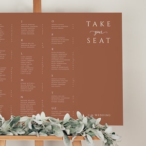 Boho Wedding Seating Chart Template | Simple Modern Seating Chart | Burnt Orange Wedding | Editable Template | Printable | J4