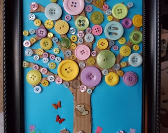 Cherry Blossom Tree button /butterfly Art - Etsy