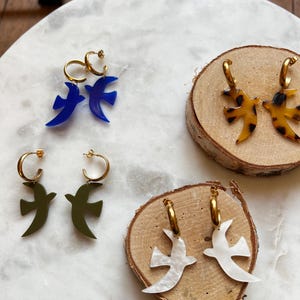 Boucles d’oreilles style sezane Pangea style oiseau colombe bleu vert blanc ou marbre  lesbijouxdeprune