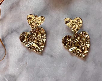 Pangea style gold double heart earrings lesbijouxdeprune