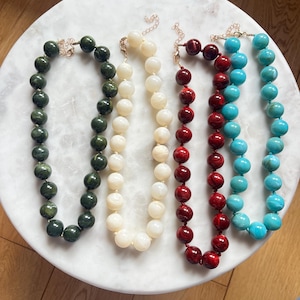 DANAE necklace large round beads Sezane style marbled beads lesbijouxdePrune color to choose